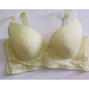 Kiss & Tell Bra Sz 42D Yellow Lace Full Coverage Cutout Longline Underwire Wide
